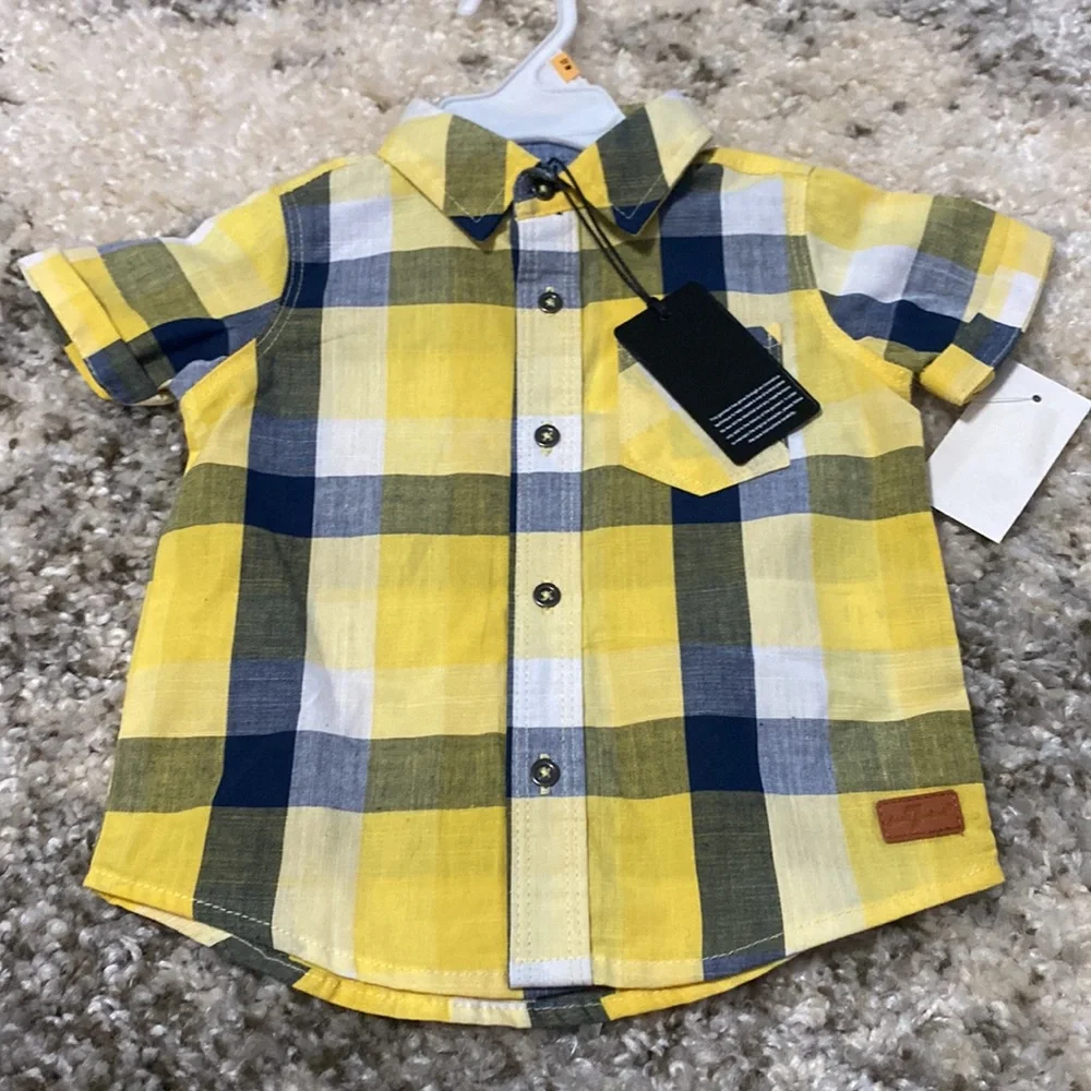 For All Mankind Baby Boy Denim Shorts Button Down Shirt Outfit Set